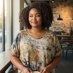 Asymmetrical Brown and Tan Relaxed Tee 1x